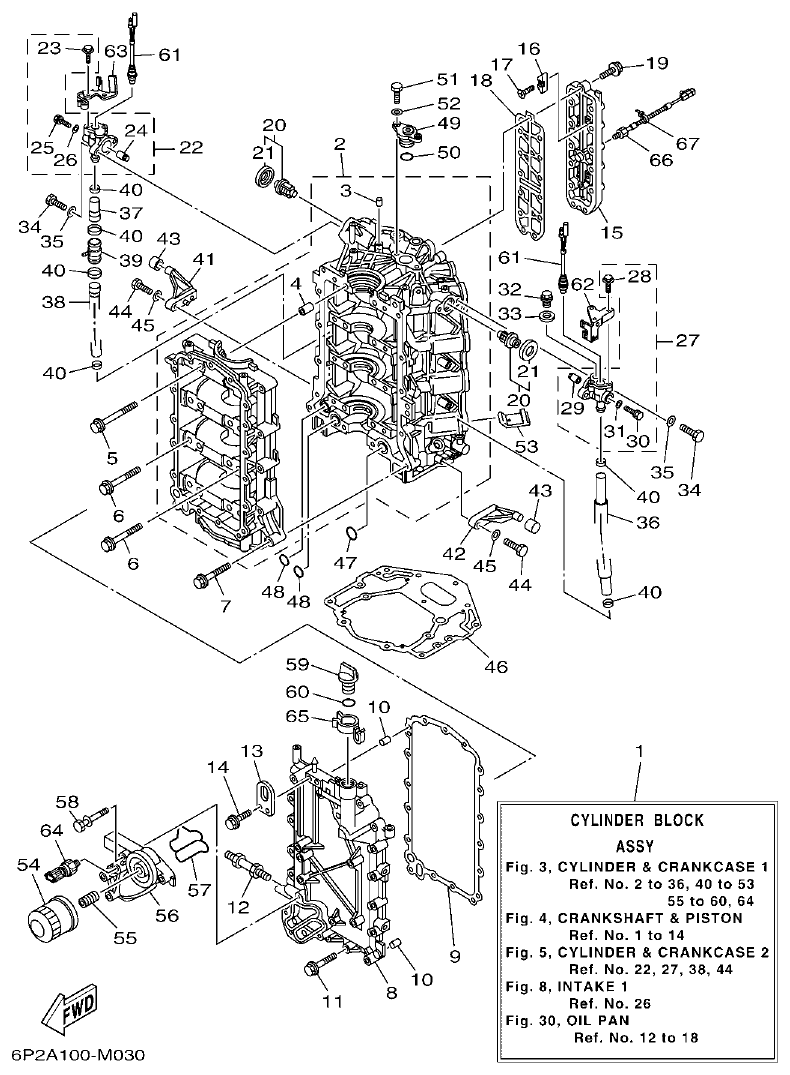Yamaha F200BET, FL200BET CYLINDER & CRANKCASE 1 parts diagram
